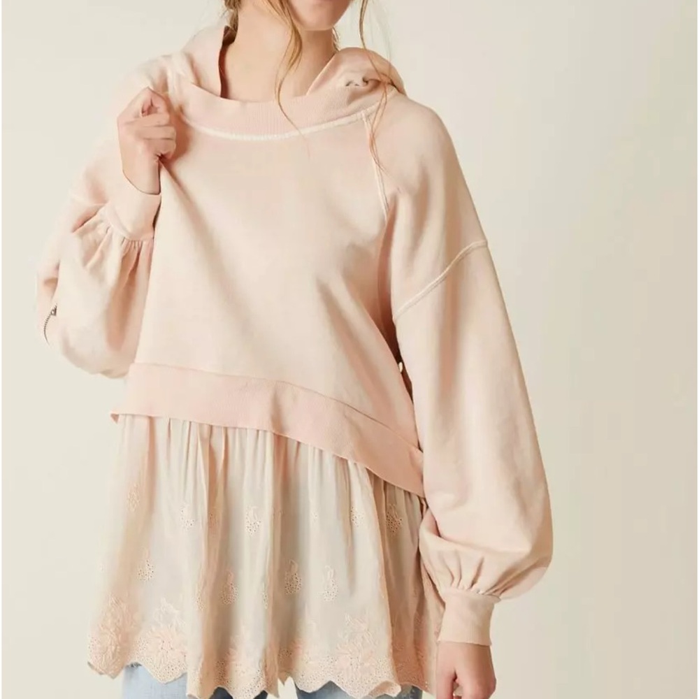 Free People Sweet Streets Muted Pink Tunic Style Hoodie Size Small